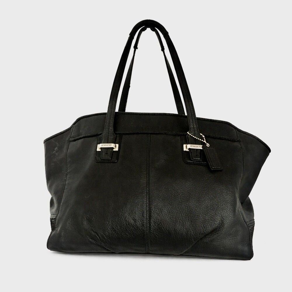 COACH TAYLOR ALEXIS F25205 Blk Leather Satchel Tote Bag Top Handles Zip & Tag
